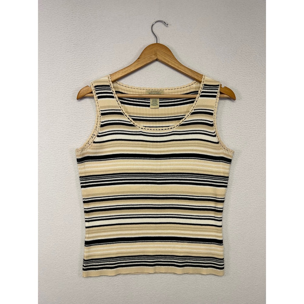 Coastal Nautical St. Johns Bay Womens Medium Cream Black Striped Knit Tank Top